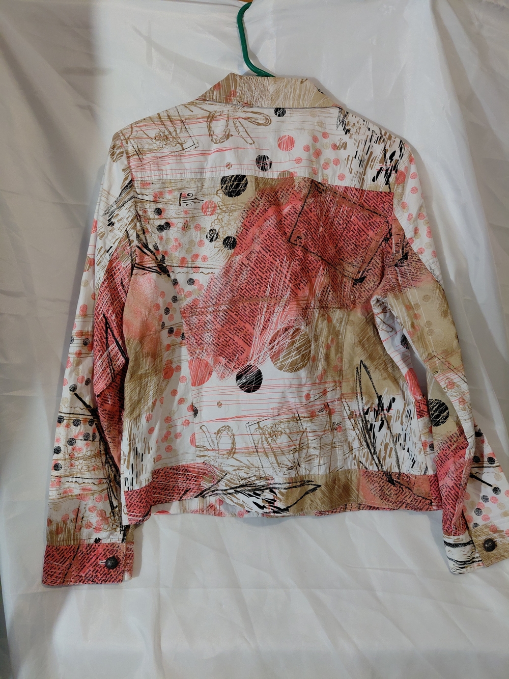 Womens Coral & Beige Patchwork Jean Jacket - Picture 8 of 11